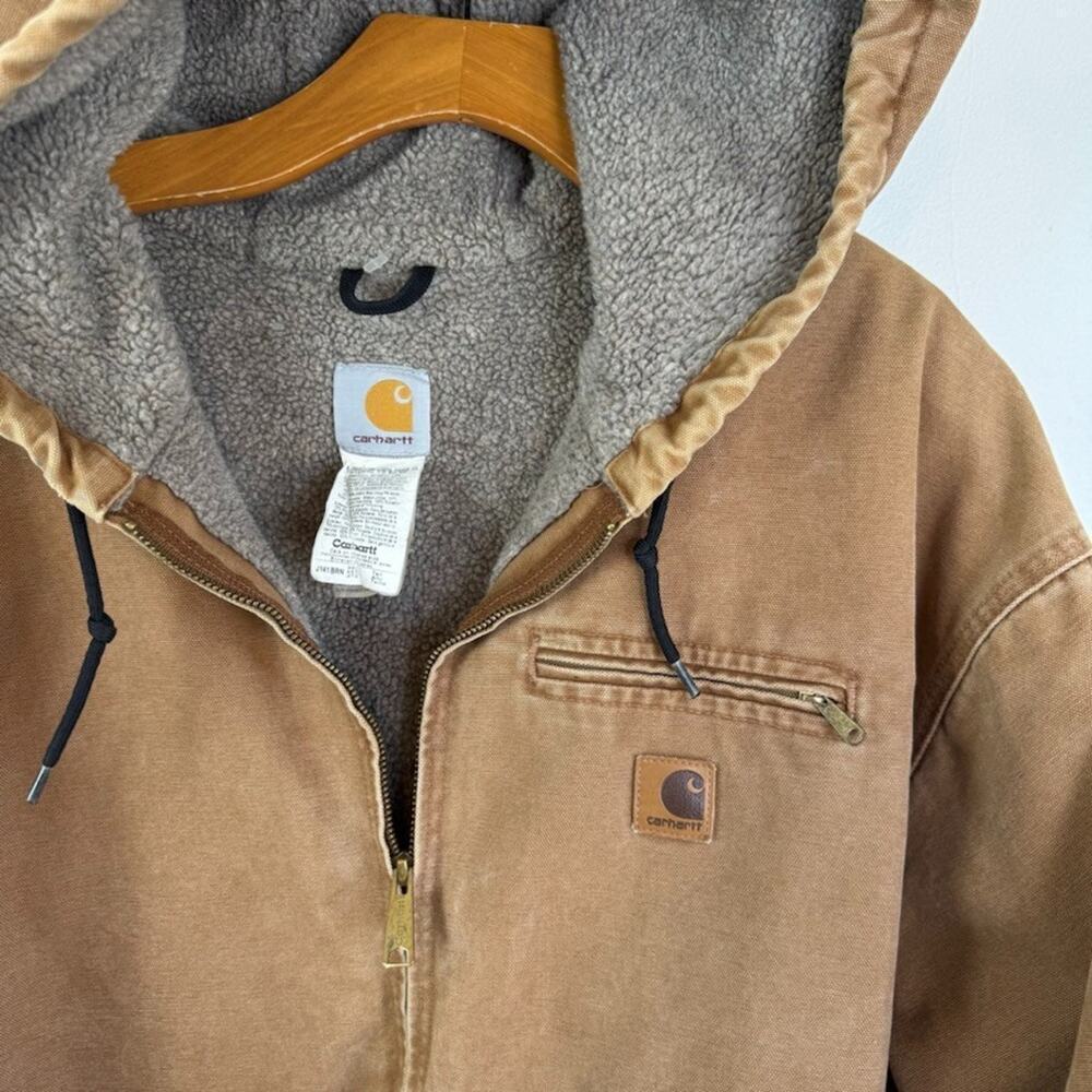 2006 Carhartt 4XL Tall Hooded Jacket Sierra Sherpa Lined J141 Tan BRN Brown Mens - Picture 2 of 16